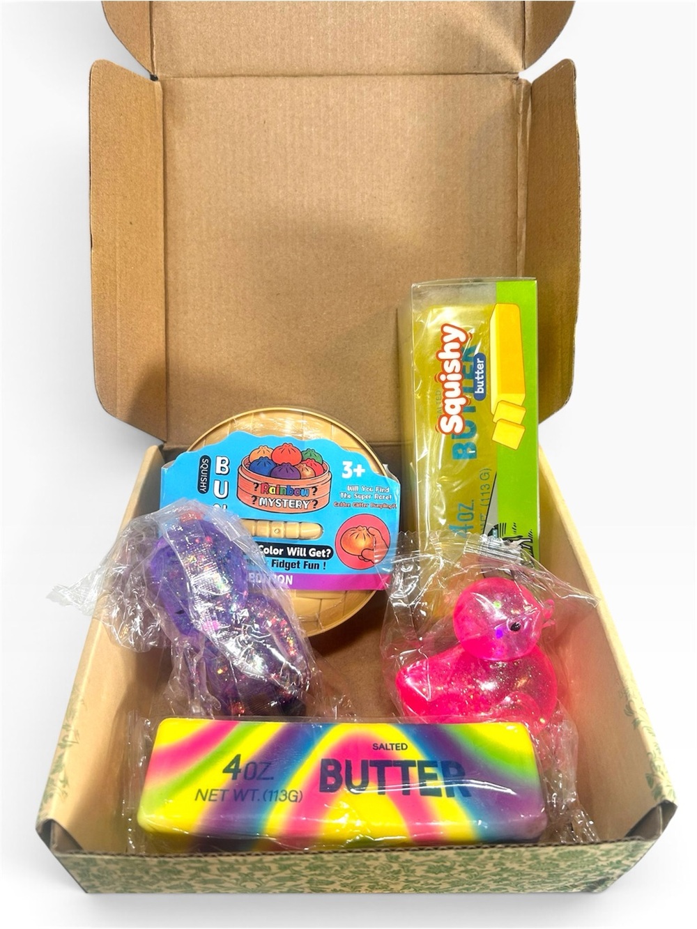 Squishy Fidget Toy Mystery Box Set Butter Stick Dumpling Steamer Duck Baby NWT